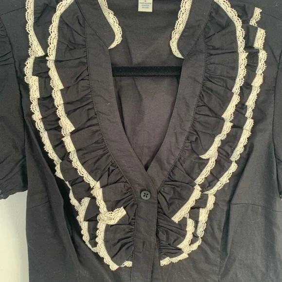 Odille Black and White Ruffled Blouse - Picture 2 of 9
